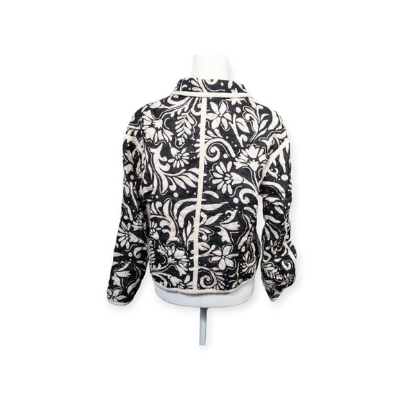 Storia Cream and Black Floral Quilted Jacket SZ S 100% Cotton Boho Print - Picture 5 of 11